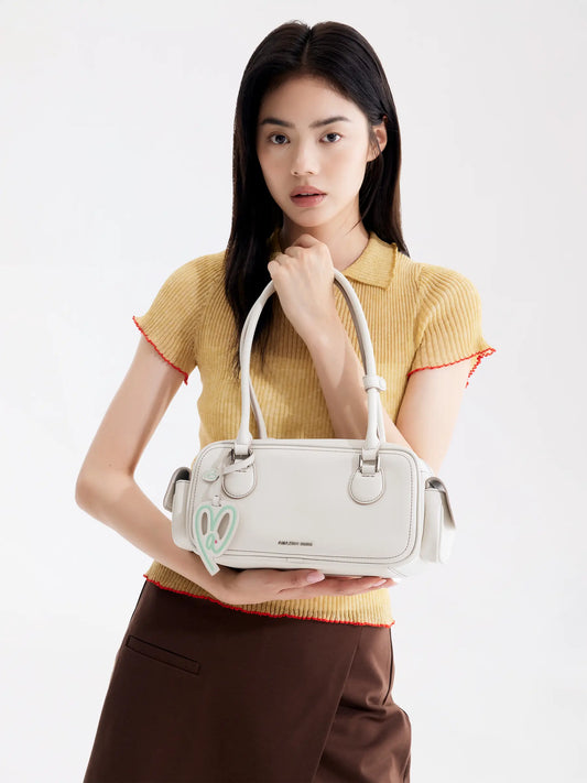 AMAZING SONG toast baguette handbag in pastel pink genuine leather