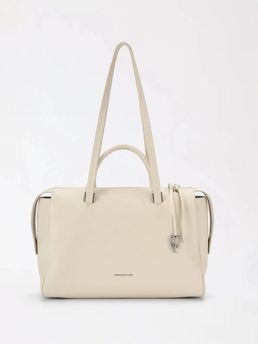 Woven top-grain cowhide leather briefcase with a wide opening and a single wide top handle